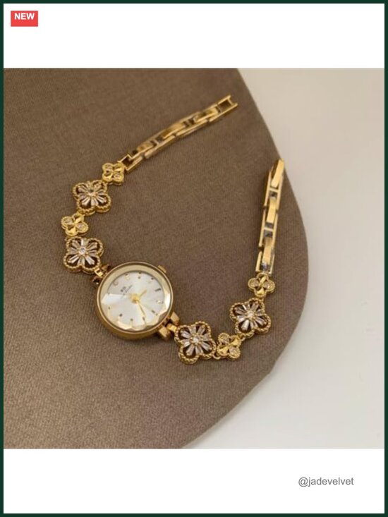 Vintage Gold Bracelet Watch for Women Dainty Four Leaf Clover Quartz Dress main image 6